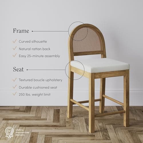 Nathan James Bailey Natural Boucle Bar Stool, Light Brown/Cream, Set of 2