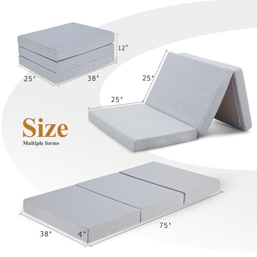 Portable Tri-Fold Memory Foam Mattress Topper for Travel, RV, Camping - Twin Size
