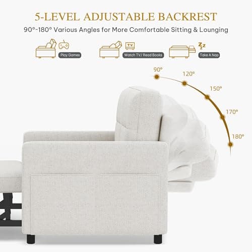 YITAHOME 55" 3-in-1 Convertible Sofa Bed, Beige Reclining Futon with Side Pocket