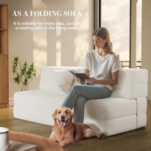 IULULU Convertible Boucle Sofa Bed, Queen, Living Room Foldable Mattress
