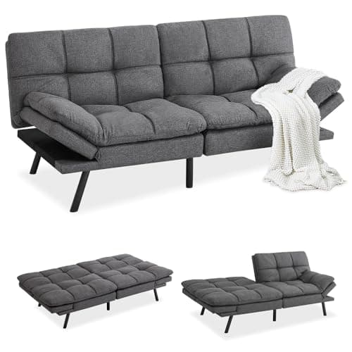 Memory Foam Futon Sofa Bed for Compact Spaces, Office, Apartment - Dark Gray Fabric
