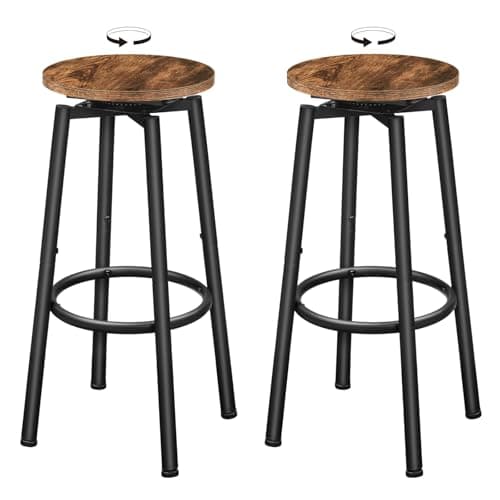 Rustic Brown & Black Swivel Bar Stools, BF24BY01, HOOBRO Kitchen Chairs