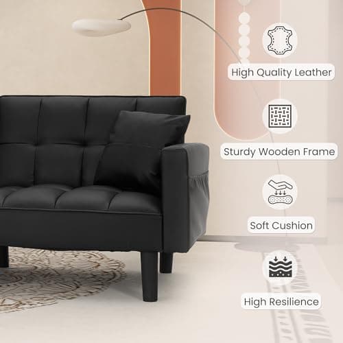 ECOTOUGE Convertible Sofa Bed with Adjustable Back, Black
