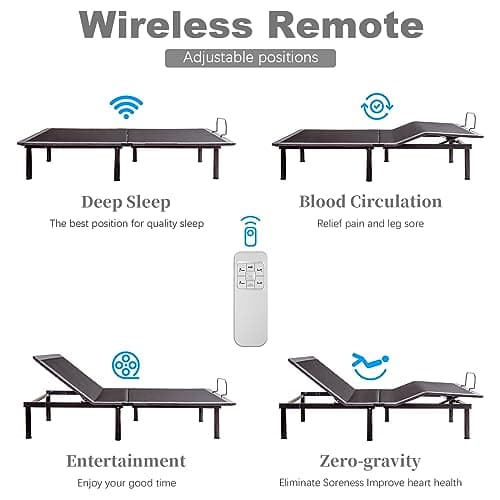 Adjustable Split King Bed Base with Wireless Remote - Head&Foot Incline, Zero Gravity, Anti Snore