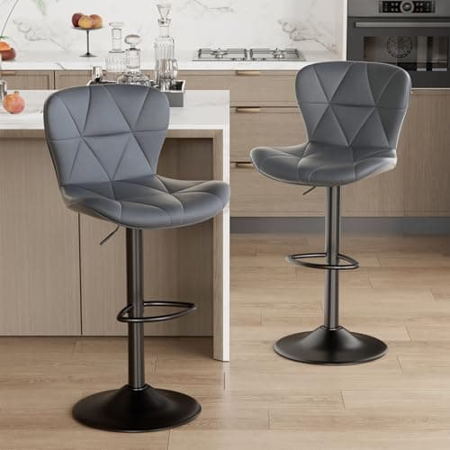 Modern Black Adjustable Bar Stools Set of 2, Counter Height with Footrest
