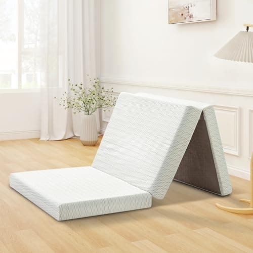 MUUEGM Tri-Fold Gel Memory Foam Mattress Topper 4 Inch with Washable Cover and Storage Bag - Twin XL