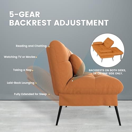 COMHOMA Orange 68" Fabric Adjustable Reclining Futon Sofa Bed
