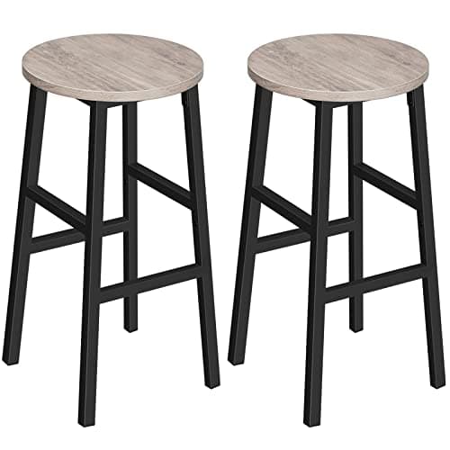 Industrial Greige Bar Stools - Set of 2 with Footrest - Easy Assembly