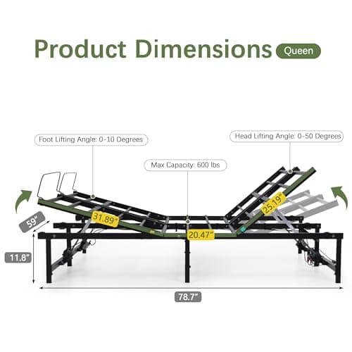 JAXPETY Adjustable Queen Electric Bed Frame with Remote Control and Quiet Motor - Fits Most Mattresses, Black