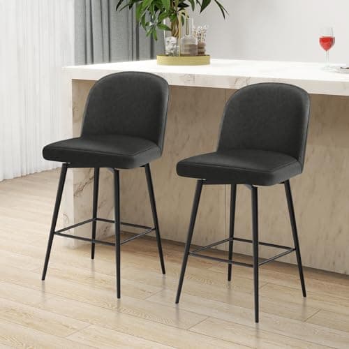 Set of 3 Counter Height Swivel Bar Stools with Backs and Footrest, Black