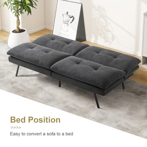 MUUEGM Adjustable Backrest Folding Futon Couch, Memory Foam Black Sofa Bed