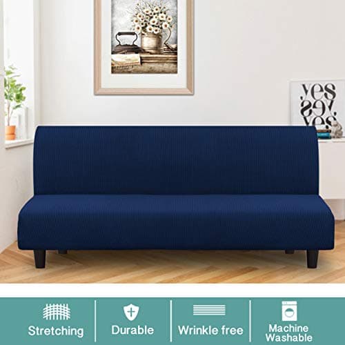 Navy Armless Sofa Slipcover with Elastic Bottom - Thick Soft Fabric - Furniture Protector