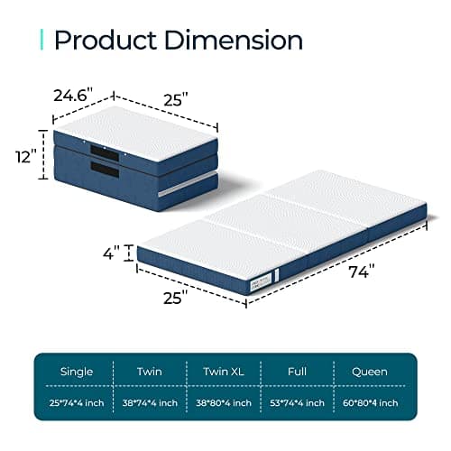 LINSY LIVING 4 Inch Tencel Trifold Memory Foam Mattress, Foldable Sofa Bed, Single Size