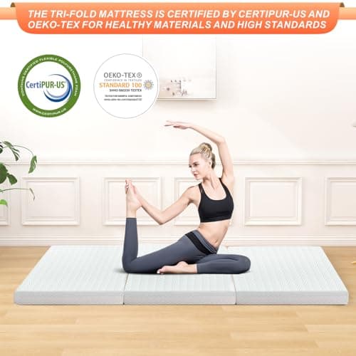 4 Inch Queen Tri Folding Memory Foam Mattress with Washable Cover - Portable Mattress Topper for Yoga/Camping/RV/Guest Beds