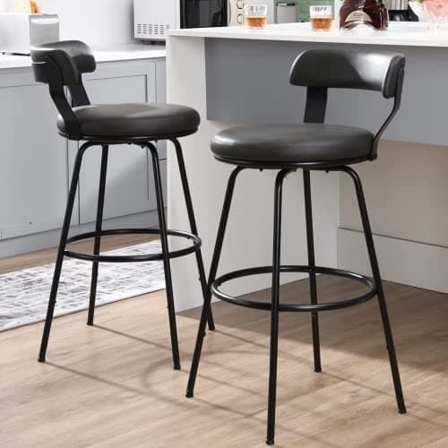 Modern Leather Grey Swivel Bar Stools, 24 Inch Set