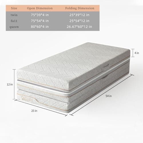 Tri-fold Memory Foam Mattress Topper, Medium Firm, 4 Inch, Washable Cover (Full)