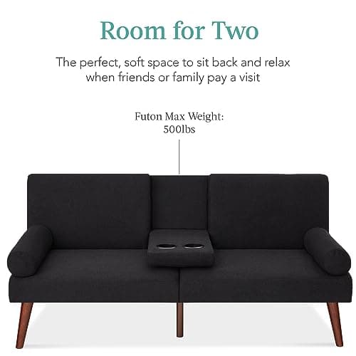 Best Choice Products Black Mid-Century Modern Upholstered Futon Convertible Sofa Bed