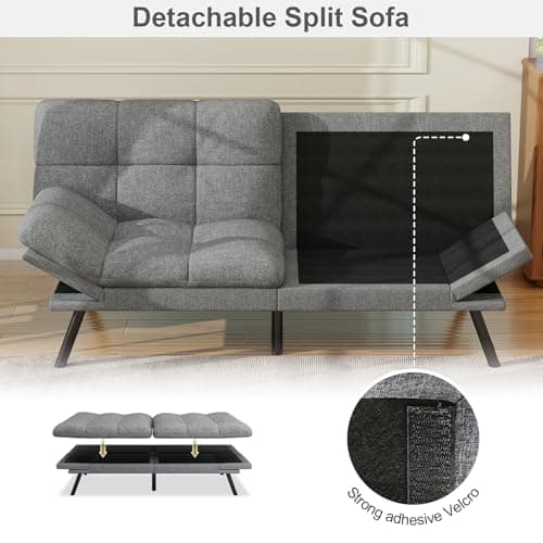 MUUEGM Light Gray Linen Reversible Recliner Sofa Bed for Small Spaces