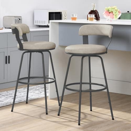 Modern Leather Grey Swivel Bar Stools, 24 Inch Set