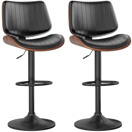 Bentwood Back Bar Stools for Kitchen Island, Set of 2, Black Swivel Seat