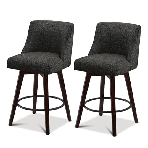 30 Swivel Bar Stools Set of 2 with Back and Solid Wood Legs, Navy Fabric