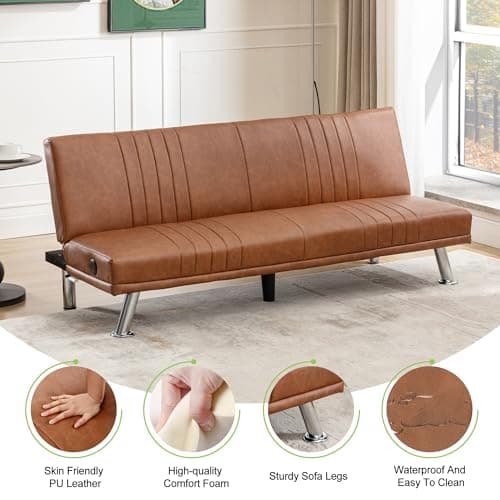 VECELO Modern Couch Bed, Convertible Sofa Bed/Folding Sleeper Couch, Brown