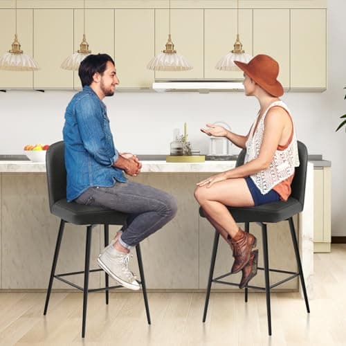 Set of 3 Counter Height Swivel Bar Stools with Backs and Footrest, Black