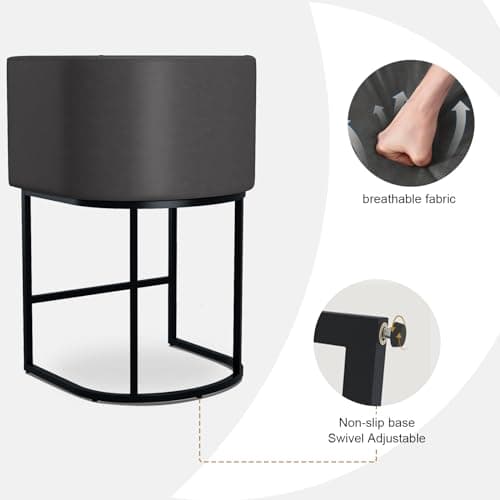 26.4 H Counter Height Bar Stools Set of 2, Modern Barrel Stools, Black Metal Frames, Upholstered Kitchen Island Stools