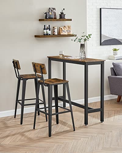 VASAGLE Industrial Style Bar Stools, Counter Height, 29.1" Tall, Brown & Black