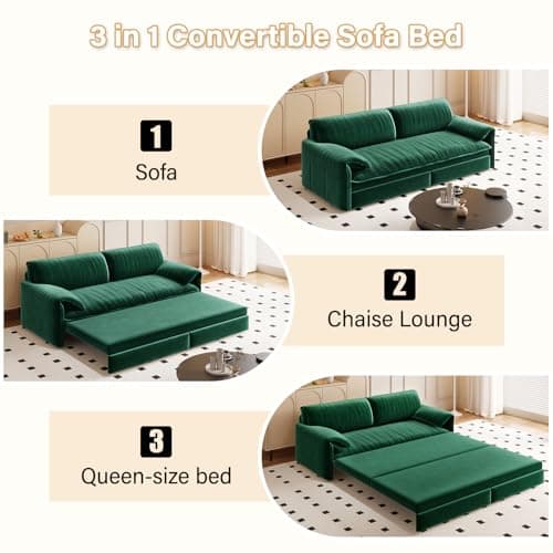 66" Oversized Reclining Futon Couch Bed with Velvet Upholstery Queen Size Daybed Loveseat