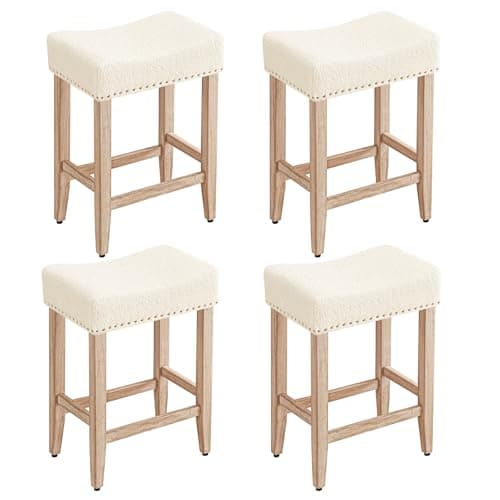 Furniliving Beige Saddle Stool Set of 2, 25.7" Counter Height