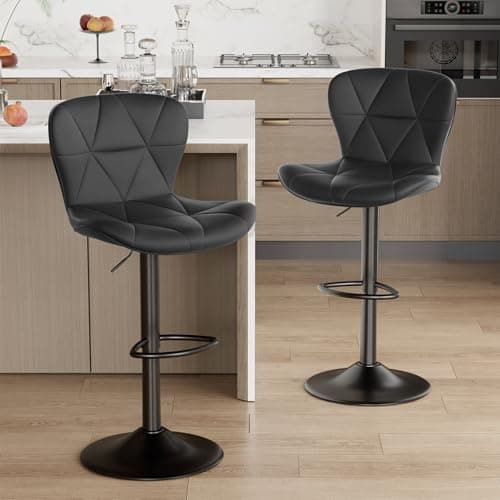 Modern Black Adjustable Bar Stools Set of 2, Counter Height with Footrest