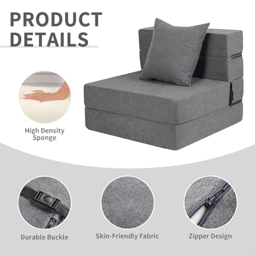 High-Density Memory Foam Futon Sofa Bed, Dark Grey, Single Size