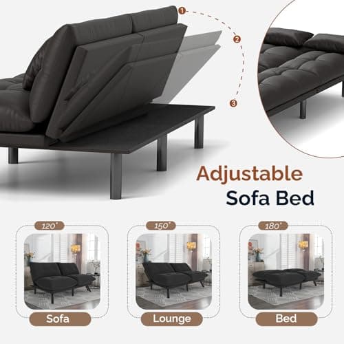 70 Inch Water-Resistant Light Black Futon Couch Bed Solid WoodLiving Room