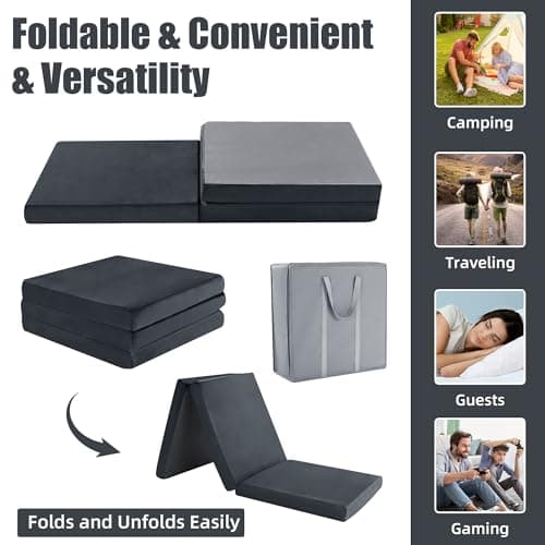 HOMBYS Tri-Fold Memory Foam Camping Mattress, Portable & Waterproof