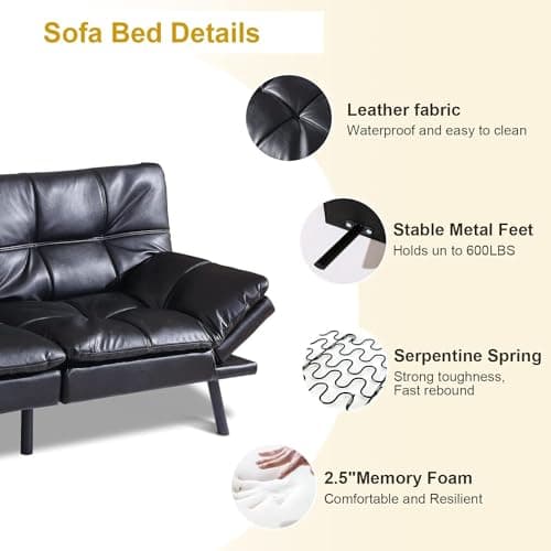 Memory Foam Convertible Futon Sofa Bed Black