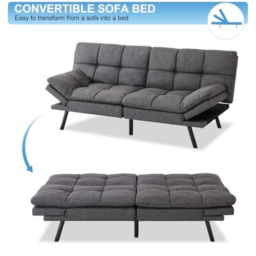 MUUEGM Dark Grey Memory Foam Futon Sleeper Sofa Bed for Small Spaces
