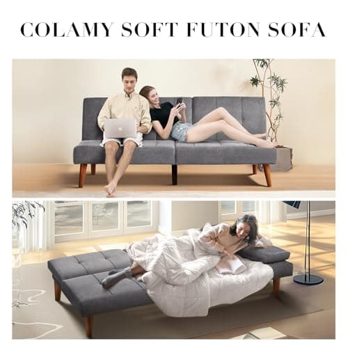 COLAMY Convertible Futon Sofa Bed, Light Grey, 2 Cup Holders
