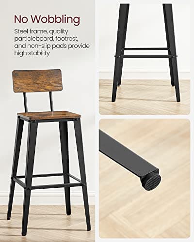 VASAGLE Industrial Style Bar Stools, Counter Height, 29.1" Tall, Brown & Black