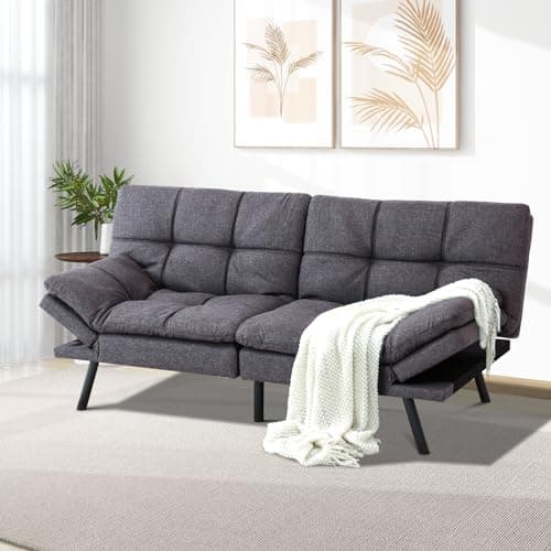Memory Foam Futon Sofa Bed, Convertible Sleeper Love seat for Living Room, Office, Small Space, Apartment, Dormitory, Adjustable Backrests and Armrests