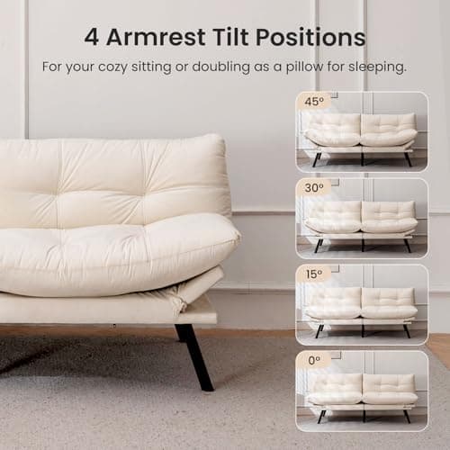 71" Comfortable Convertible Futon Sofa Bed, Velvet Cushion, Twin Size