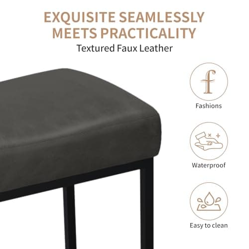 Counter Height Kitchen Stools Set of 4, Modern Faux Leather Barstools, Metal Frame Legs, Dark Grey