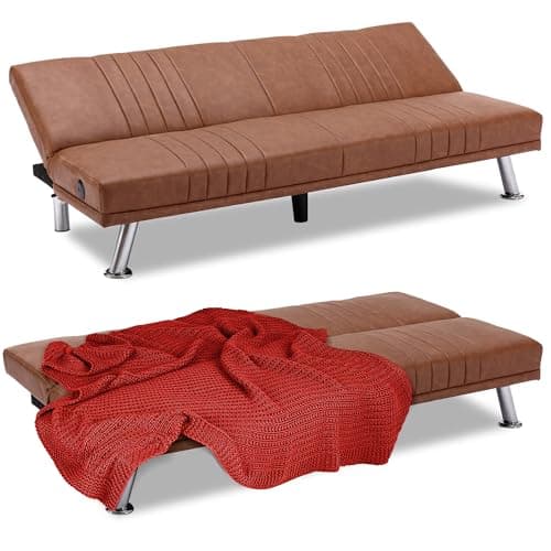 VECELO Modern Couch Bed, Convertible Sofa Bed/Folding Sleeper Couch, Brown