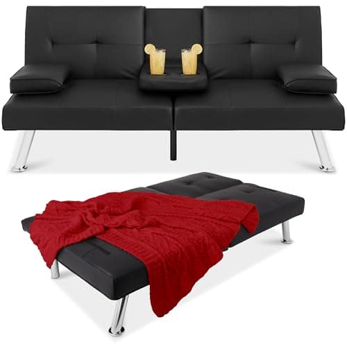 Best Choice Products Black Modern Convertible Futon with Adjustable Sleeper and Removable Arms