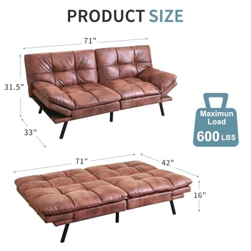 Memory Foam Futon Sofa Bed Couch - Modern Loveseat Daybed - Comfy Sleeper for Apartment Living Room