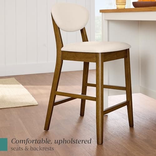 Best Choice Products Mid-Century Modern Bar Stool Set Walnut/Cream