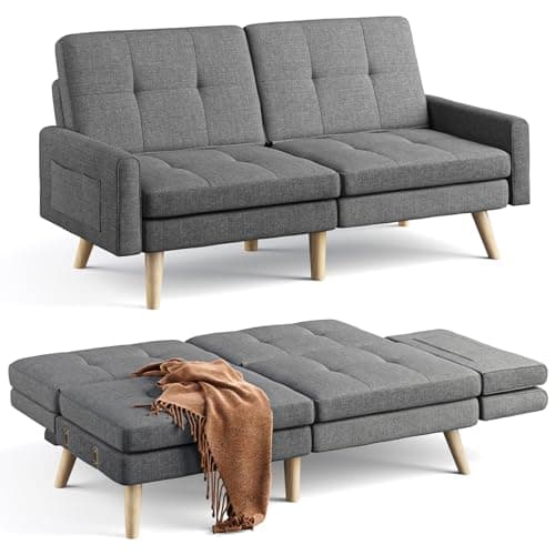 Gizoon Dark Grey Futon Sofa Bed with Adjustable Backrest