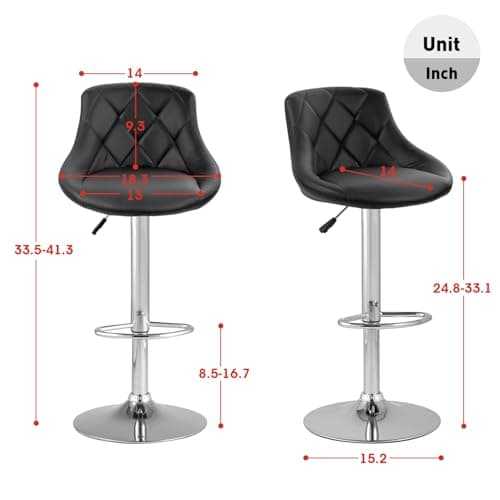 PayLessHere Modern PU Leather Bar Stools, Height Adjustable, Black