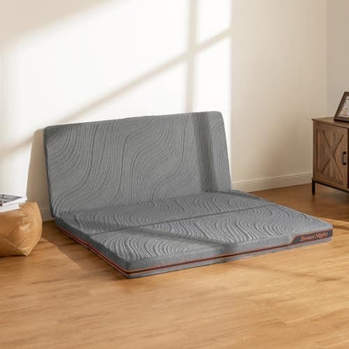 Sweetnight Portable 4 Inch Trifold Mattress with Breathable Cover - Travel & Camping Grey Queen