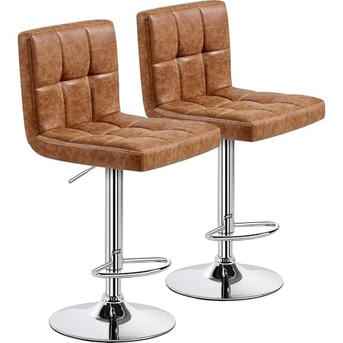 Yaheetech Retro Brown PU Leather Swivel Bar Stools Set of 2
